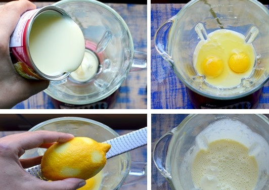 1. Этап. Лимонно-мятный барс: 3. В неглубокой емкости смешайте сгущенку, яйца и цедру двух лимонов. Взбейте все с помощью миксера.