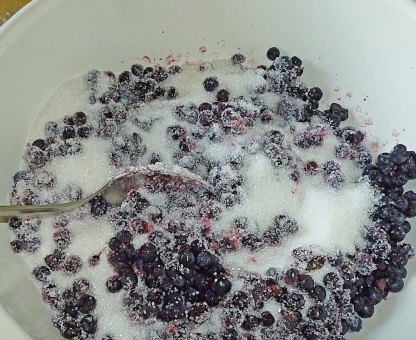 1. Stage. Blueberry Frozen Dessert: Wash the blueberries, add sugar and mix.