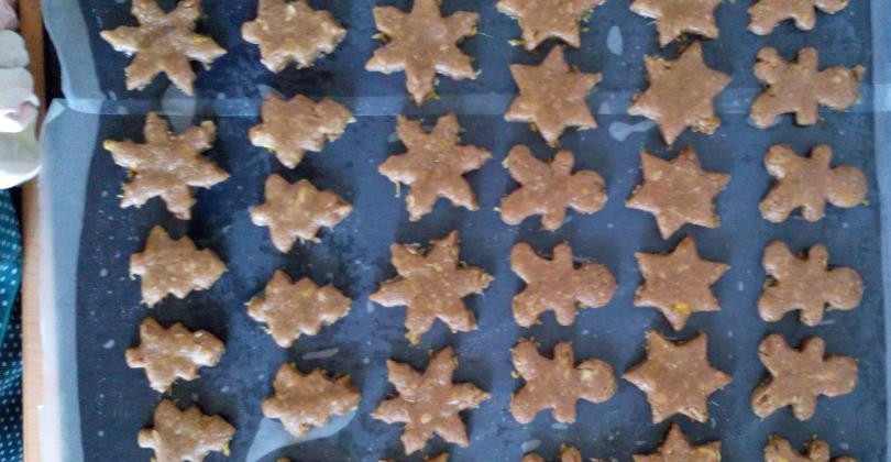 1. Этап. Выпечка из толокна: Противень застелите пекарской бумагой и еще немного смажьте маслом растительным. Выложите печенье и отправьте его в разогретую до 180 градусов духовку на 10-15 минут.