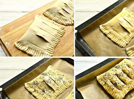 1. Этап. Выпечка с ревенем из слоеного теста: 5. Аккуратно сверните слойку и залепите края. Выложите на противень, застеленный пергаментом. Яйцо взбейте в небольшой мисочке, смажьте слойки с помощью кисточки. Присыпьте щепоткой мака и отправьте в разогретую до 180 градусов духовку минут на 20.