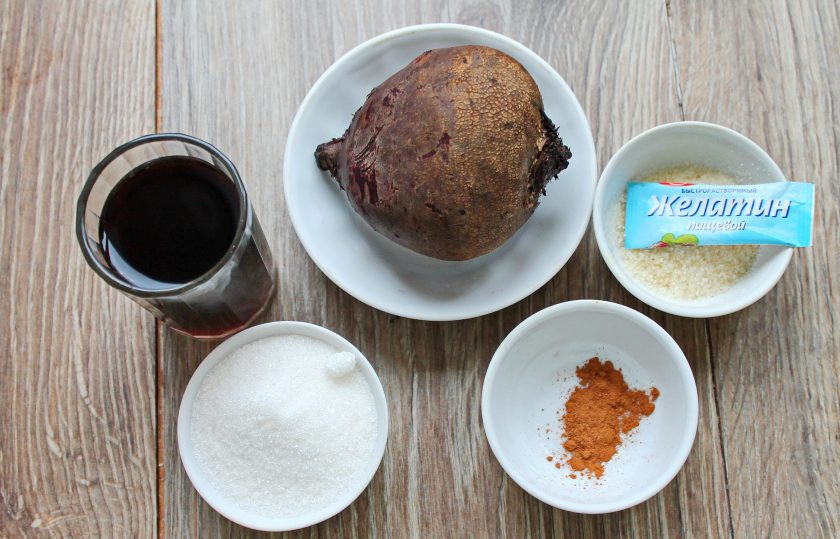1. Этап. Свекольное желе: Подготовьте все необходимые ингредиенты для приготовления свекольного желе.