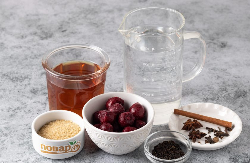 1. Этап. Вишневый грог: Подготовьте все ингредиенты.