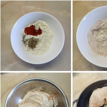 1. Этап. Куриные бедра под медовым соусом: В миске смешать муку, паприку, соль и перец. Каждое бедро обмакнуть в сухую смесь и выложить в форму для запекания, смазанную подсолнечным маслом.