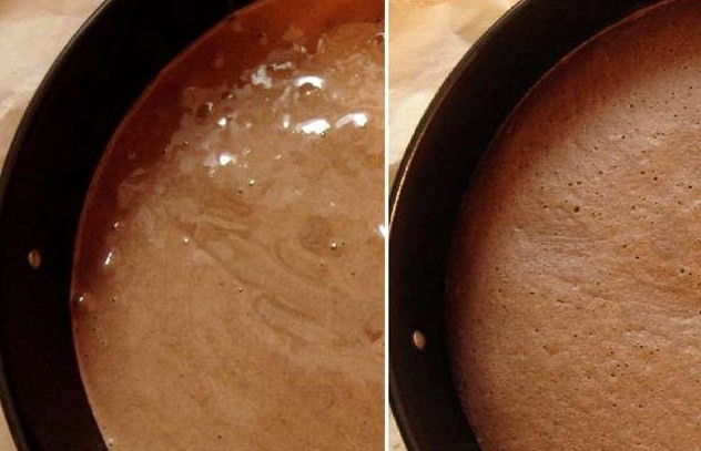 1. Этап. Торт марика: Вылейте бисквитное тесто в форму для выпечки. Отправьте в разогретую до 200 градусов духовку на 5 минут, потом температуру стоит снизить до 180 градусов. Выпекайте ещё 20 минут. Готовый бисквитный корж должен остыть, потом его разрежьте аккуратно на 2 части, пропитайте каждую ромом или коньяком.