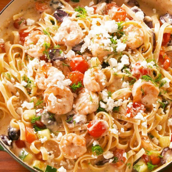 Greek Shrimp Fettuccine