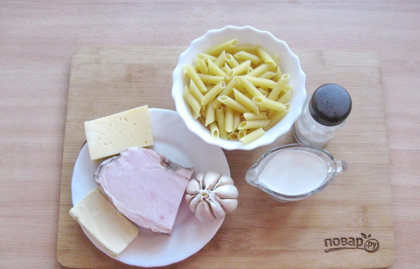 1. Этап. Паста с бужениной: Подготовьте ингредиенты для приготовления пасты с бужениной.