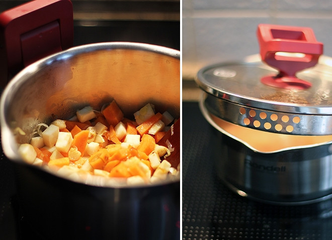 1. Этап. Диетический суп из чечевицы для похудения: Теперь берем толстостенную кастрюлю, разогреваем в ней чайную ложвку масла и обжариваем на нем порезанный мелко лук-порей. Затем наливаем 300 мл бульона или воды, кипятим. Закладываем туда овощи: порезанную дольками морковь и сельдерей. Варим около 15 минут, затем добавляем туда чечевицу и аджику, солим и перчим по вкусу.