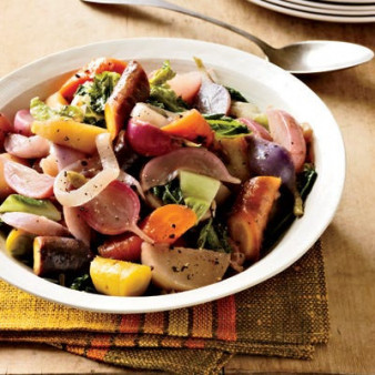 Braised Root Vegetables and Cabbage with Fall Fruit