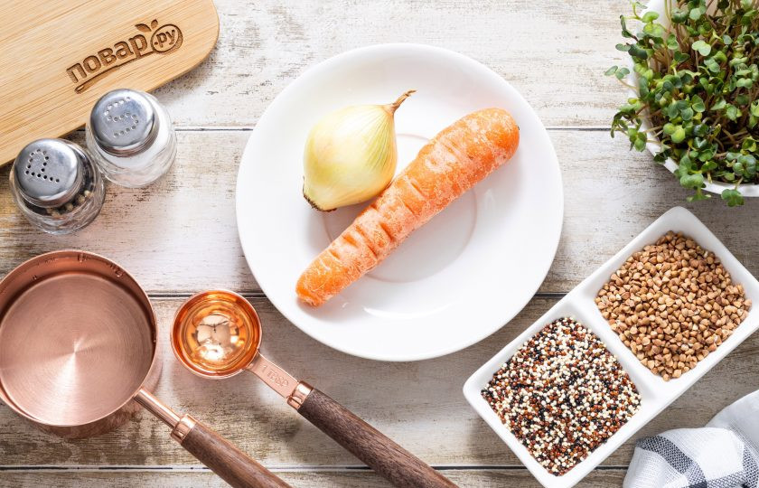 1. Этап. Гречка с киноа: Подготовьте все ингредиенты.