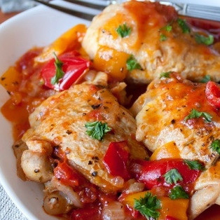 Курица тушеная с болгарским перцем