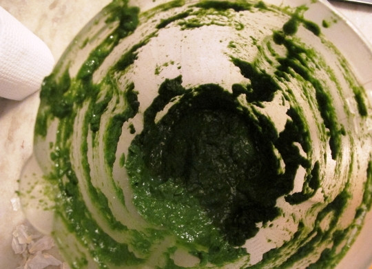 1. Этап. Палак Панир: Порежьте зеленый чили и вместе со шпинатом измельчите в блендере.