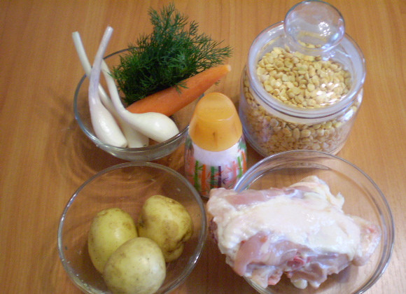 1. Этап. Гороховый суп без замачивания: 1. Приготовим продукты для супа.