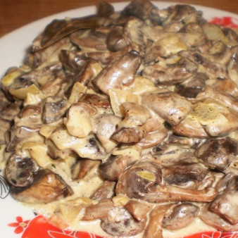 Вешенки жареные с луком и сметаной