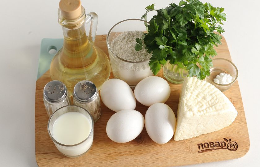 1. Этап. Ленивые хачапури на кефире: Подготовьте все ингредиенты.