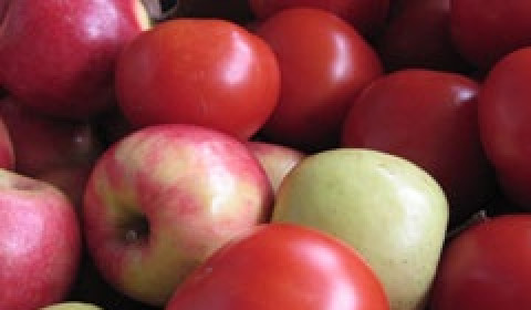 1. Этап. Аджика из помидоров на зиму: Яблоки режем на мелкие куски, удаляем зерна.