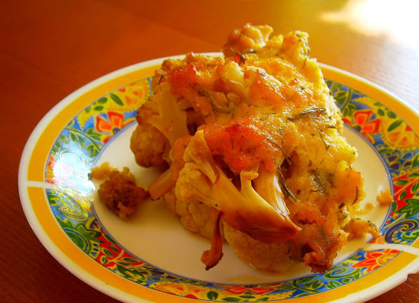 1. Этап. Цветная капуста с творогом: 7. Творог запекается и создает корочку, похожую на сыр. Сочетание этих ингредиентов очень уместное и гармоничное. Попробуйте сами!