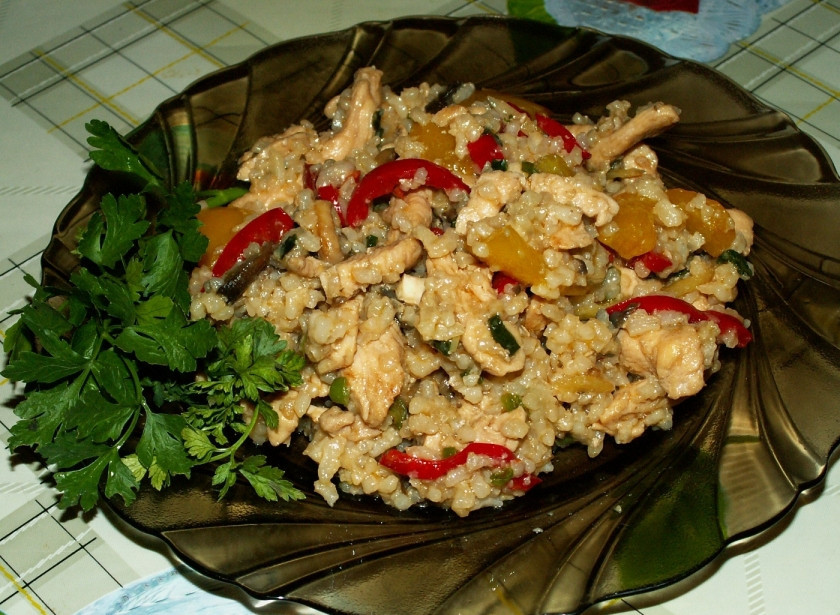 1. Этап. Рис с грибами и овощами: Рис с овощами и грибами готов! Приятного аппетита!