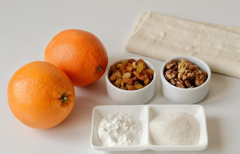 1. Этап. Штрудель с апельсинами: Подготовьте все ингредиенты.