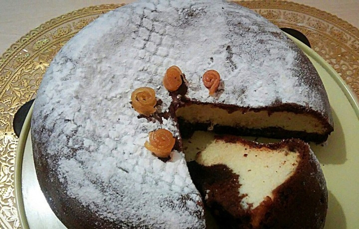 1. Этап. Шоколадно-творожный пирог в мультиварке: Готовьте пирог в режиме 