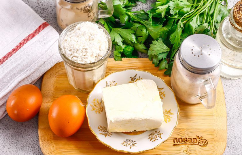 1. Этап. Соленое песочное тесто: Подготовьте указанные ингредиенты. Вместо сливочного масла можно использовать маргарин любой жирности, но не спред.