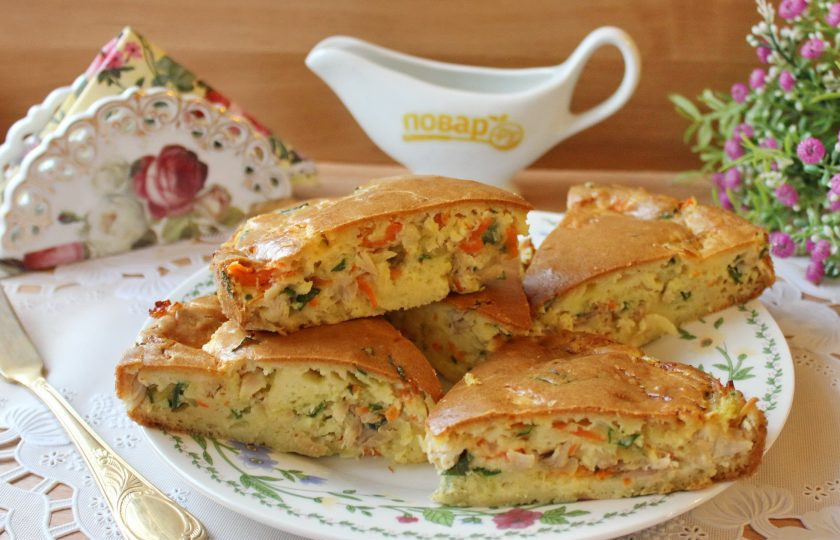 1. Этап. Заливной пирог с индейкой: Готовый пирог немного охладите и доставайте из формы. После нарежьте и подавайте к столу. Приятного аппетита!