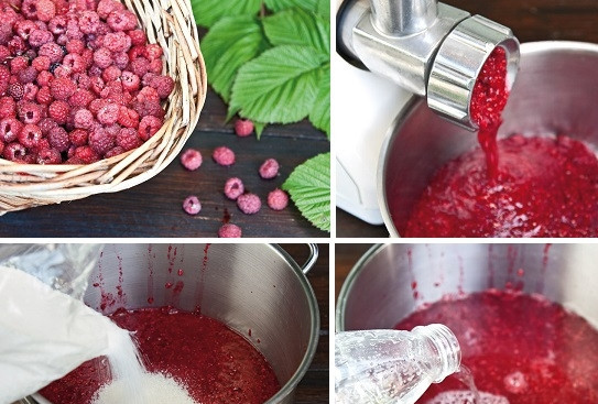1. Этап. Вино из малины: 1. Соберите ягоды. Мыть их не нужно, они должны быть сухими! Пропустите малину через мясорубку, добавьте 500 грамм сахара и воду комнатной температуры. Перемешайте и оставьте для брожения дней на 6-7 при температуре 19-20 градусов.