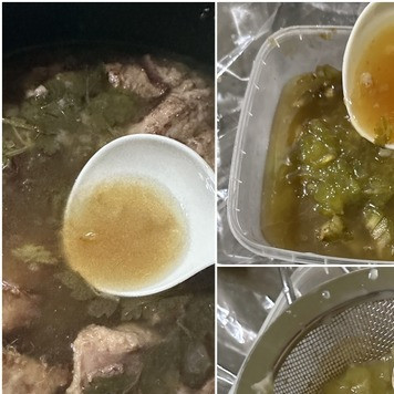 1. Этап. Харчо с орехами и сливой: И пока бульон очень горячий, залил им сливу. Накрыл плошку крышкой, дал постоять минут десять, а потом перетер через ситечко, до состояния пюре. Замечу: если нет слив, то можно добавить 2 полные столовые ложки пюре из ткемали. Соус ткемали тоже подойдет, только не «шашлычный-барбекю» красный, а зеленый из молодых, как обычно пишут на этикетке, слив. Можно взять свежую алычу.