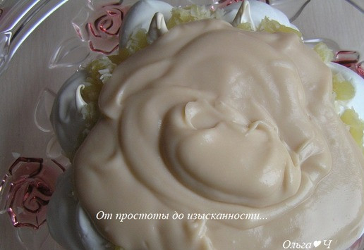 1. Этап. Кокосовый торт-безе с ананасами: Затем выложу заварной крем...