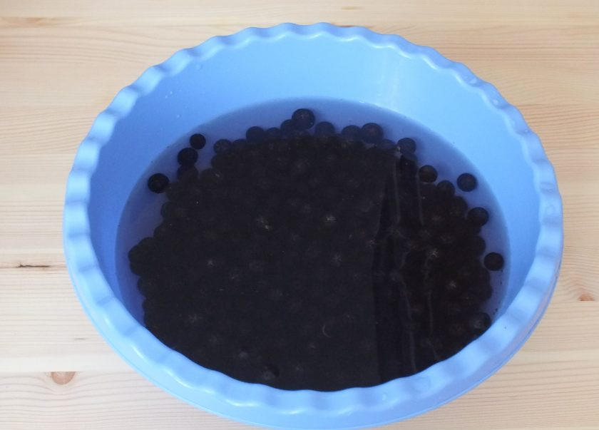 1. Этап. Джем из черной рябины: Рябину вымойте, удалите плодоножки и залейте холодной водой на 10 минут.