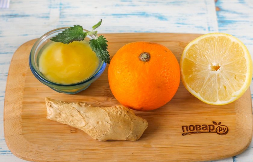 1. Этап. Имбирный напиток: Подготовьте указанные ингредиенты.