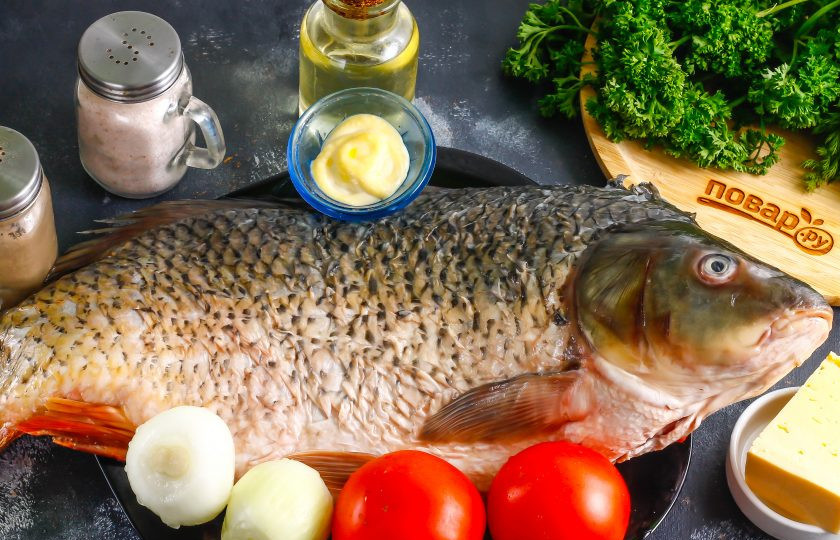 1. Этап. Коктал из сазана в духовке: Подготовьте указанные ингредиенты. Майонез можно использовать любой жирности.