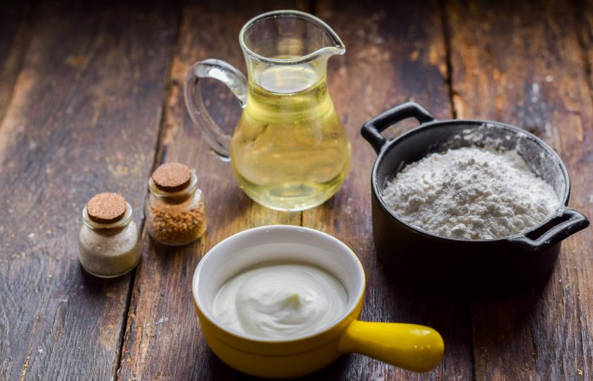 1. Этап. Блины на майонезе без яиц: Подготовьте ингредиенты.