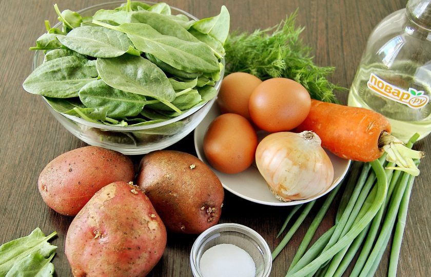 1. Этап. Летний суп с яйцом: Подготовьте все ингредиенты.