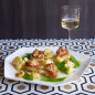 Scallops with Snow Peas, Cauliflower, and Peanut Panade