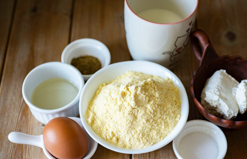 1. Этап. Кукурузные лепешки с творогом: Подготовьте все ингредиенты сразу же.