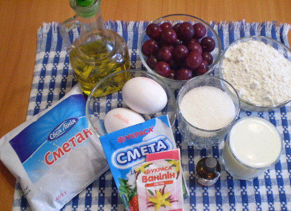 1. Этап. Торт со сметанным кремом: 1. Приготовим продукты для бисквита и крема.