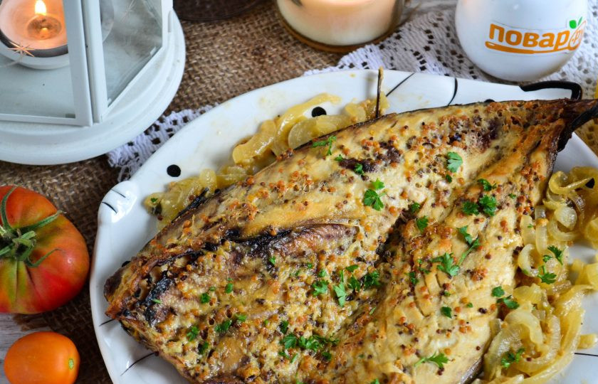 1. Этап. Скумбрия в сметане в духовке: Вот такой аппетитной получилась скумбрия в сметане в духовке.