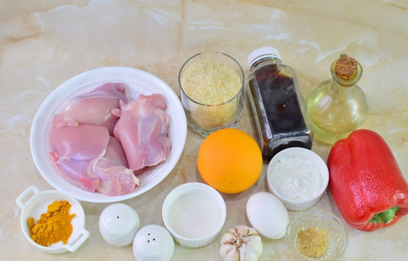 1. Этап. Оранжевый цыпленок: Для приготовления подготовьте необходимые ингредиенты.