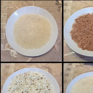 1. Этап. Салат Диана: Собирать салат лучше на плоском блюде. По окружности блюда разложить листья салата, в центр поставить кулинарное кольцо и слоями выложить туда салат: 1 слой - отварной рис с маслом (утрамбовать его ложкой), 2 слой - печень трески распределить по всей поверхности риса и слегка утрамбовать, 3 слой - яичные белки, сверху смазать майонезом, 4 слой - консервированная кукуруза, сверху смазать ее майонезом, 5 слой - смесь из огурцов и зеленого лука, немного подсолить и смазать майонезом, 6 слой - посыпать все тертыми желтками. Перед подачей на стол кольцо снять, а салат сверху украсить спиралью из огурца и веточками петрушки, либо на свой вкус.