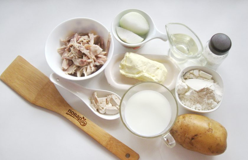 1. Этап. Пирожки Минутка из чудо-теста: Подготовьте ингредиенты для приготовления пирожков.