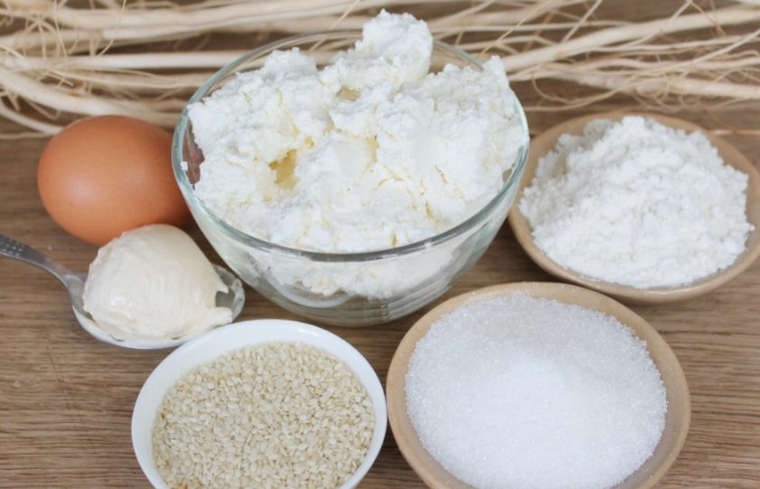 1. Этап. Кунжутное печенье с творогом: Подготовим ингредиенты.