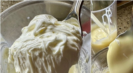 1. Этап. Медовик из детства: Крем. Ну тут вообще ничего такого сложного. Сначала сбил масло вот в такую уже кремообразную массу. Добился белого цвета и воздушности. А потом добавил в массу сгущенку. Сгущенку, кстати, тоже добавлял порциями. И взбивал до состояния «Вкусно и готово!»