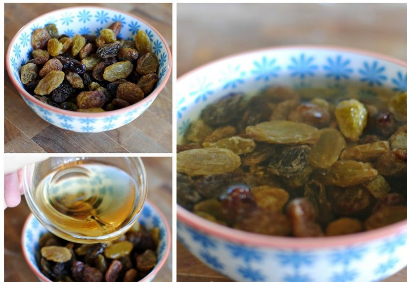 1. Этап. Простое овсяное печенье: Промойте изюм и замочите его в роме минут на 30.