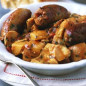 Sausages, Potatoes and Artichoke Hearts in Tomato Broth