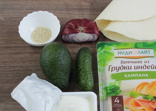 1. Этап. Праздничная закуска в тортилье: Приготовьте все ингредиенты для закуски
