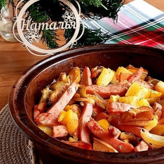 Овощное ассорти на кеци с колбасой