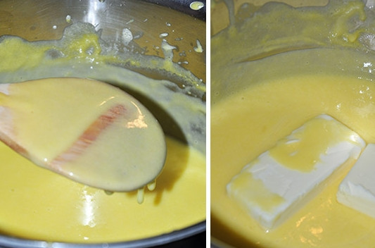 1. Этап. Шоколадный торт с заварным кремом: Влейте молоко и поставьте крем на небольшой огонь вариться, помешивая его постоянно. Когда крем загустеет, добавьте в него еще масла сливочного и столовую ложку ванильного экстракта. Готовый крем должен остыть, потом его можно поставить в холодильник на хранение.