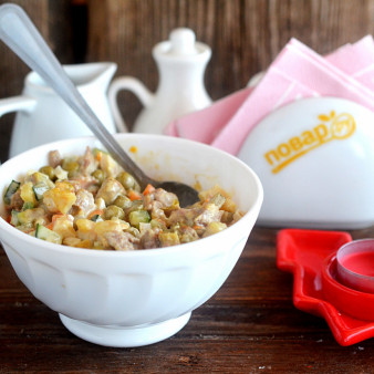 Оливье со скумбрией