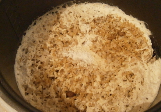 1. Этап. Диетическая каша в мультиварке: Промываем овес и перекладываем его в чашу мультиварки, добавляем соль, сахар и изюм. Вливаем молоко, выставляем режим 