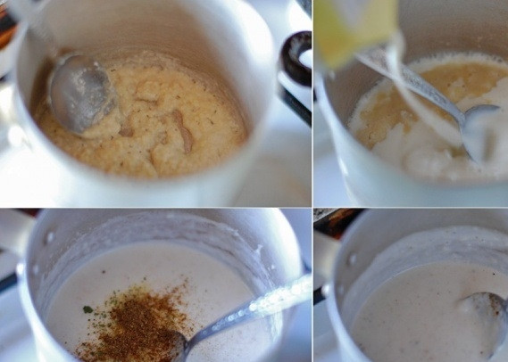 1. Этап. Семга в пароварке: 5. Пока готовится рыбка, можно сделать соус. Разогрейте в сотейнике оливковое масло, добавьте муку и обжарьте её до золотистого цвета. Тонкой струйкой вливайте сливки, постоянно помешивая. Добавьте соль и специи по вкусу.